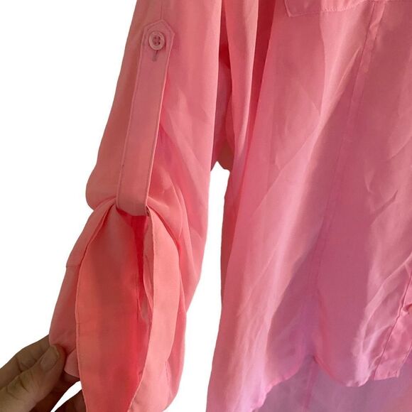 Candie’s pink sheer button down large blouse - Picture 4 of 9